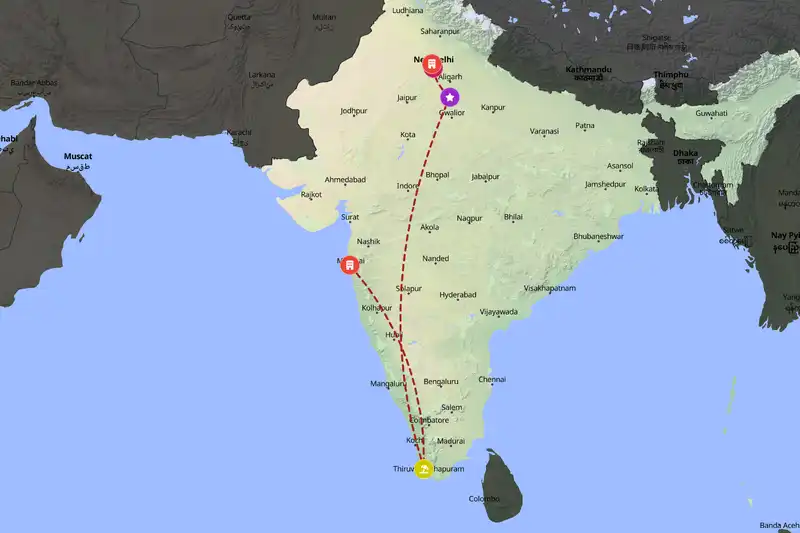 Example India itinerary planner route