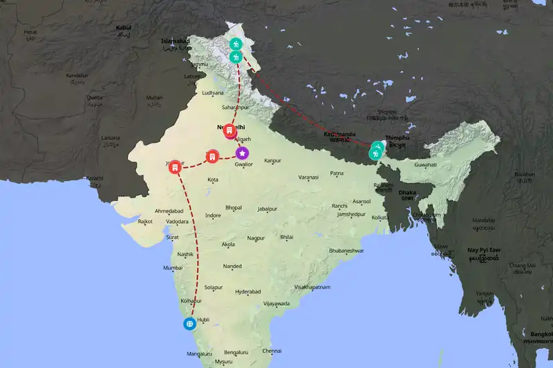 Example India itinerary planner route