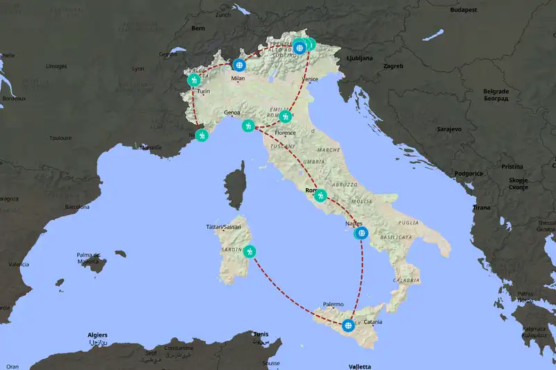 Example Italy itinerary planner route