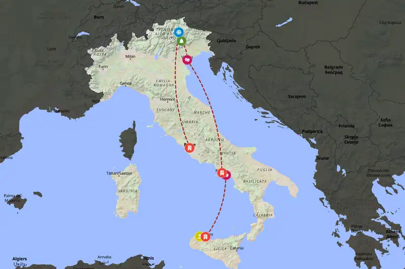 Example Italy itinerary planner route