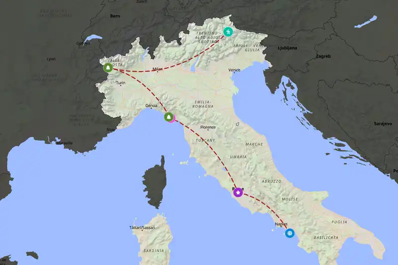 Example Italy itinerary planner route