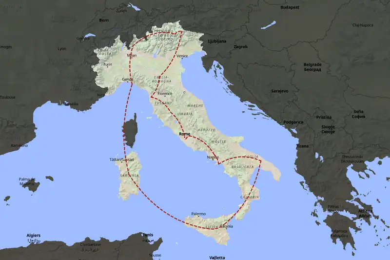 Example Italy itinerary planner route