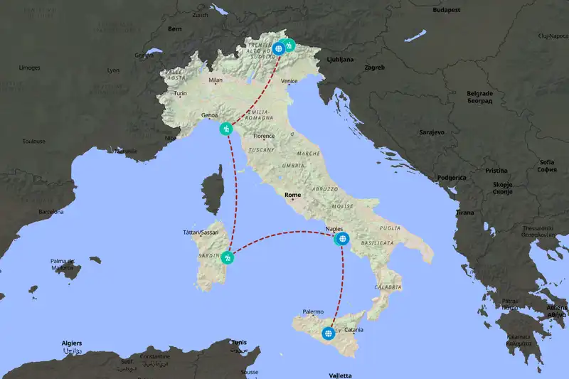 Example Italy itinerary planner route