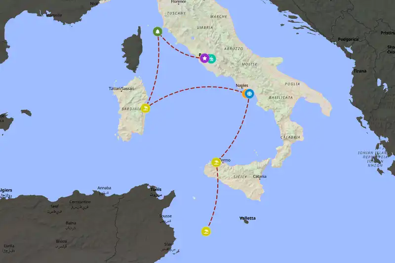 Example Italy itinerary planner route