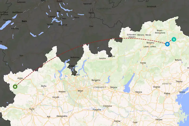 Example Italy itinerary planner route