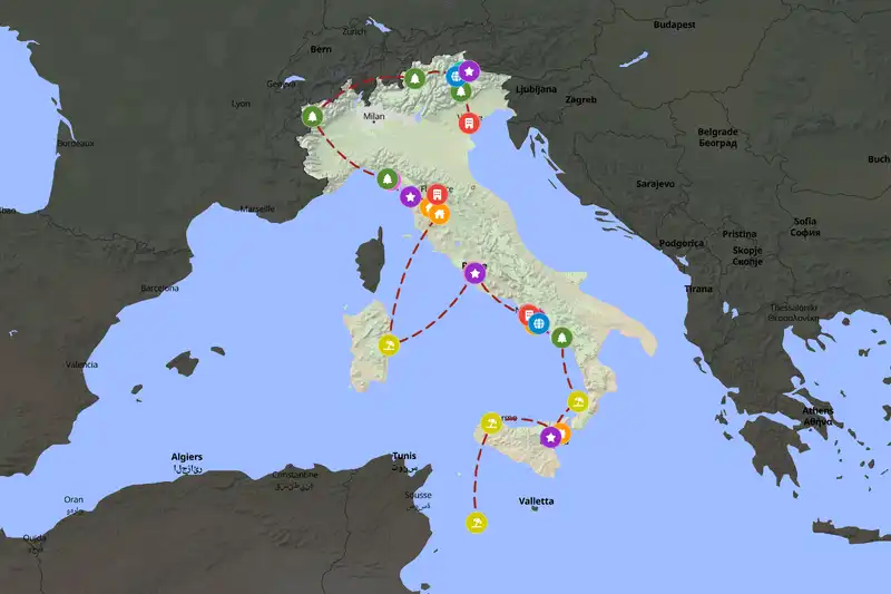 Example Italy itinerary planner route