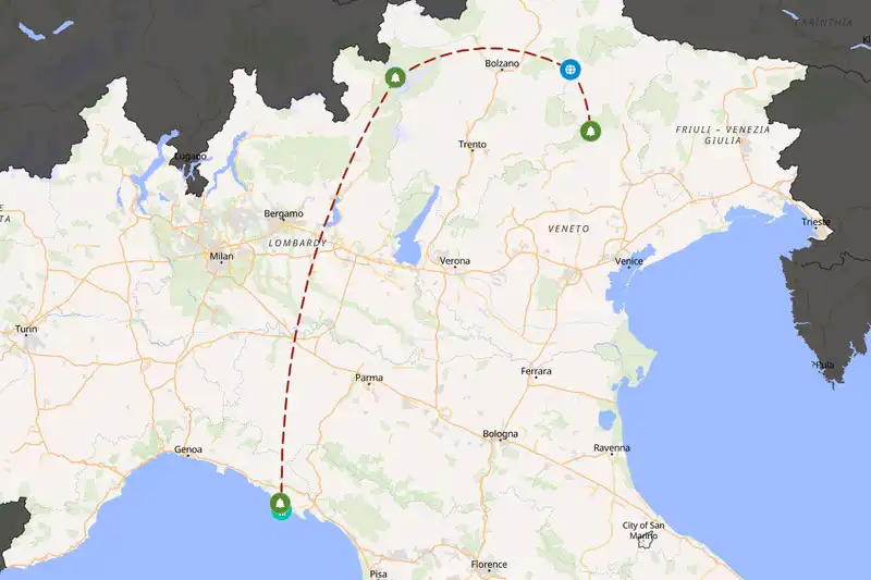 Example Italy itinerary planner route