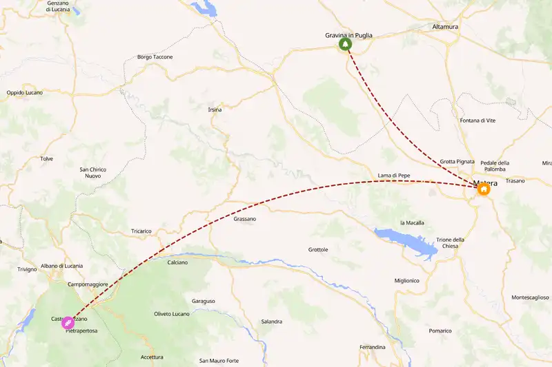 Example Italy itinerary planner route