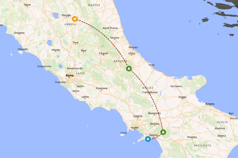 Example Italy itinerary planner route