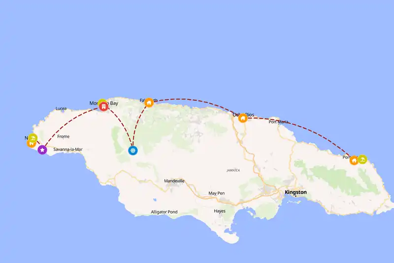 Example Jamaica itinerary planner route