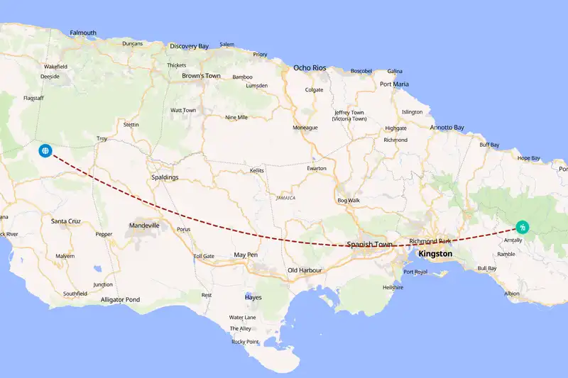 Example Jamaica itinerary planner route