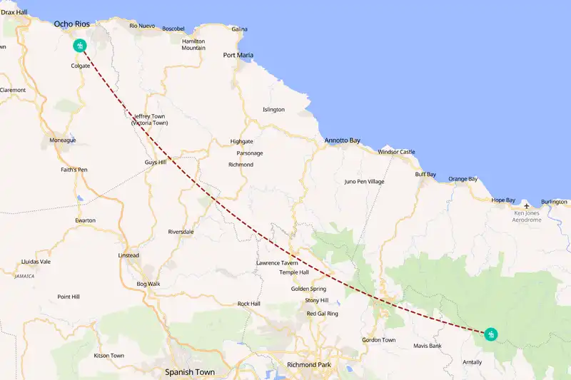Example Jamaica itinerary planner route