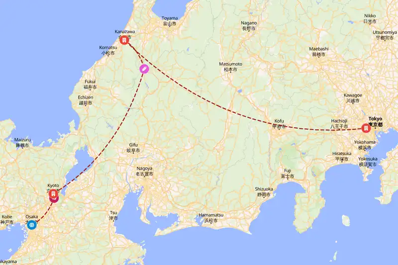 Example Japan itinerary planner route