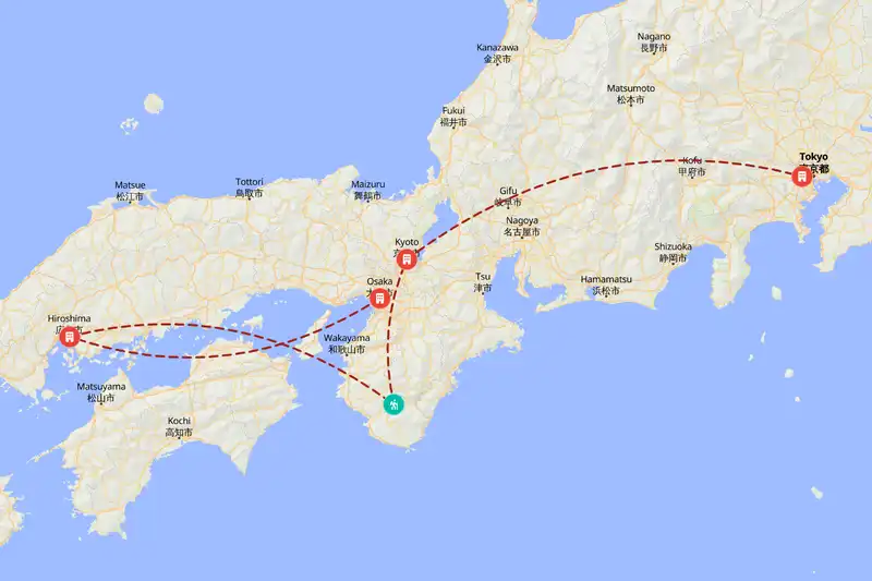 Example Japan itinerary planner route