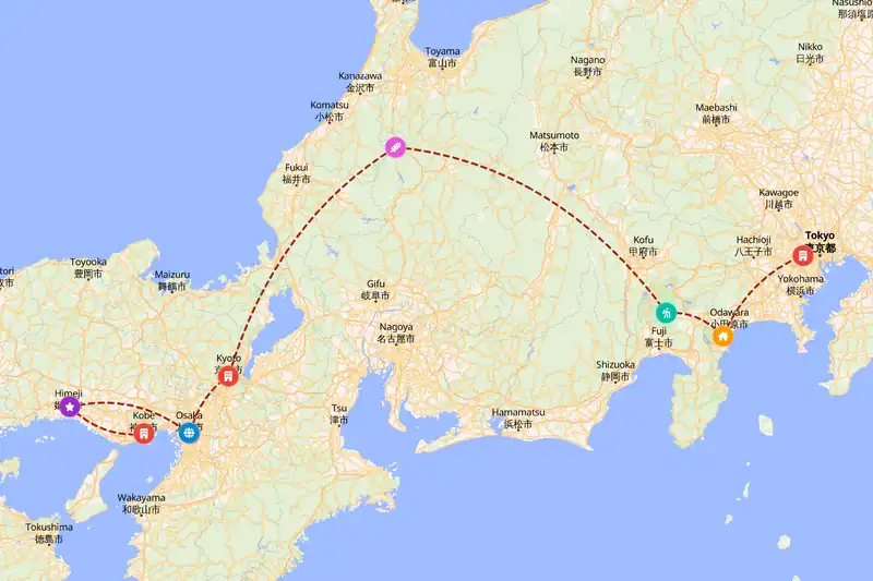 Example Japan itinerary planner route