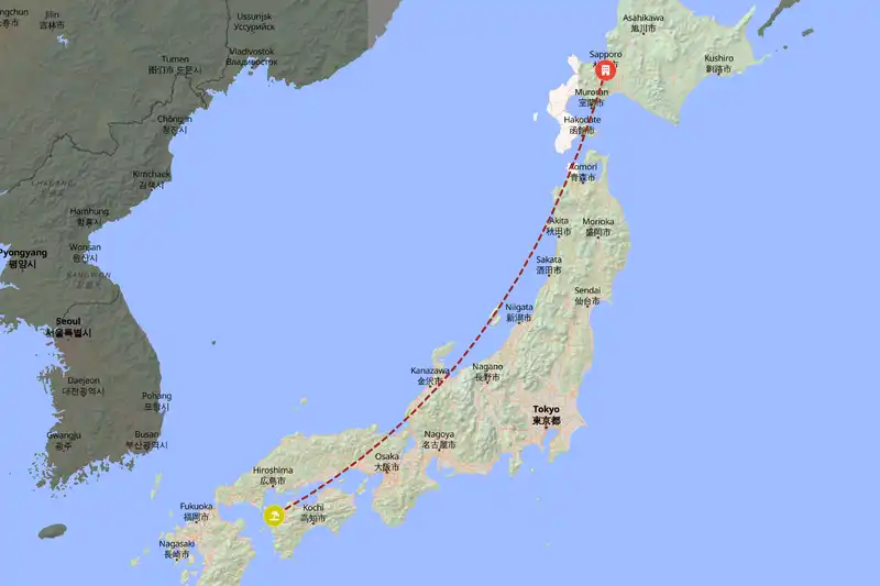 Example Japan itinerary planner route