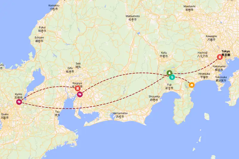 Example Japan itinerary planner route