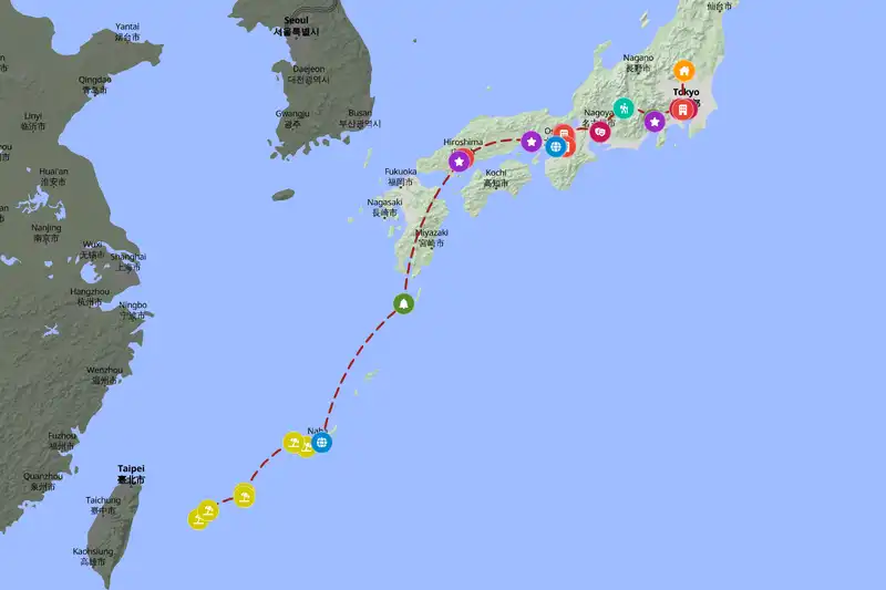 Example Japan itinerary planner route