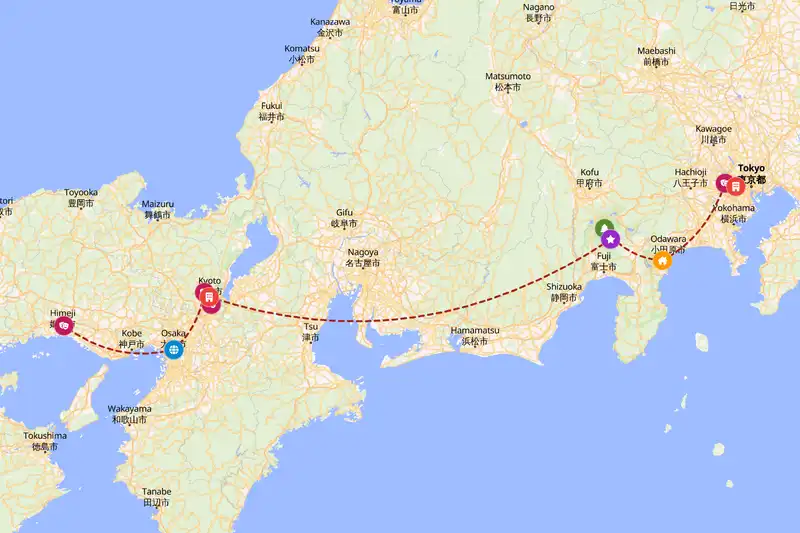 Example Japan itinerary planner route