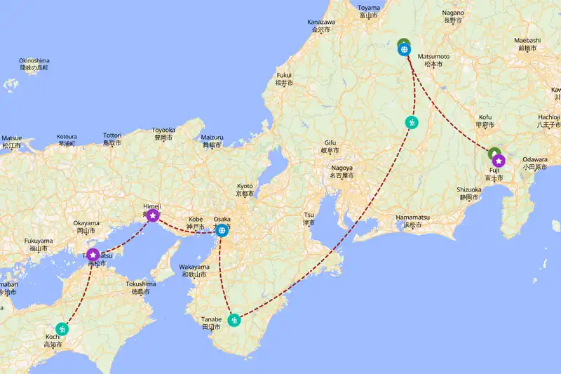 Example Japan itinerary planner route