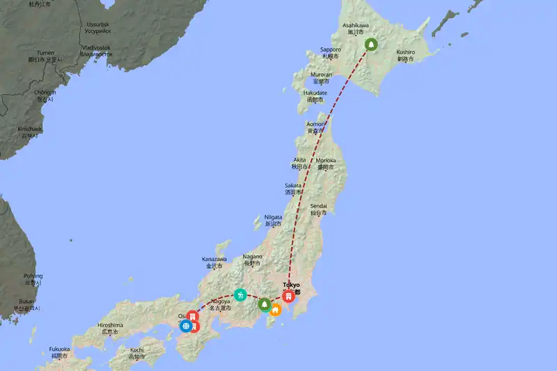 Example Japan itinerary planner route