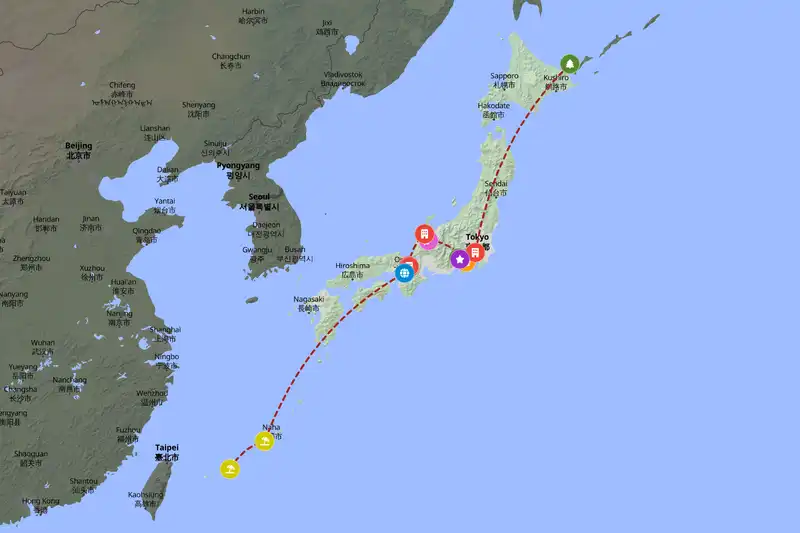 Example Japan itinerary planner route