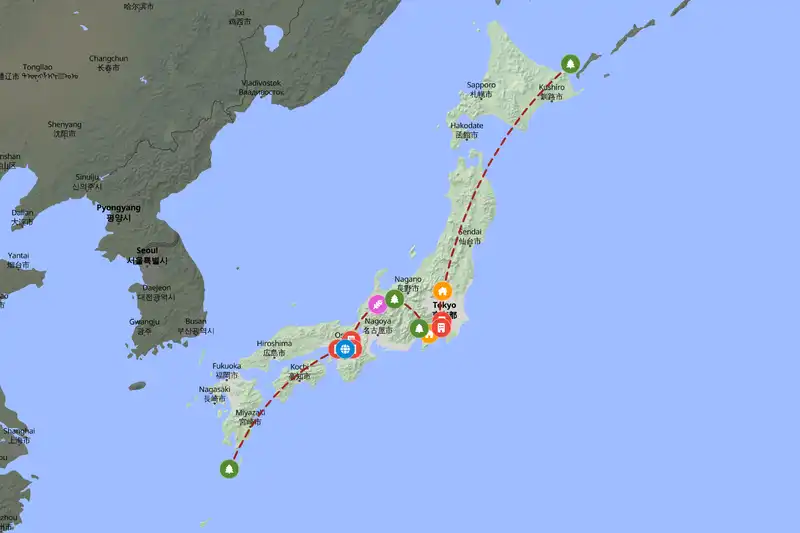 Example Japan itinerary planner route