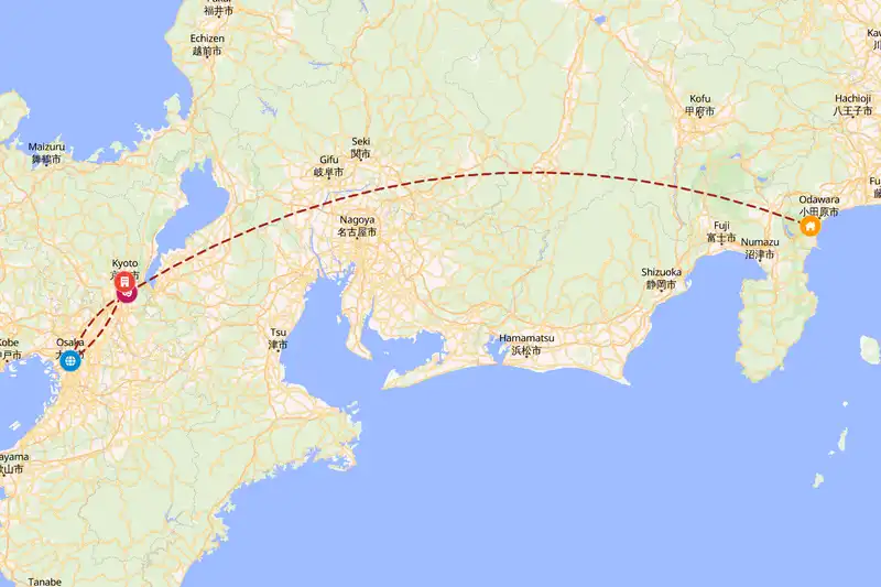 Example Japan itinerary planner route