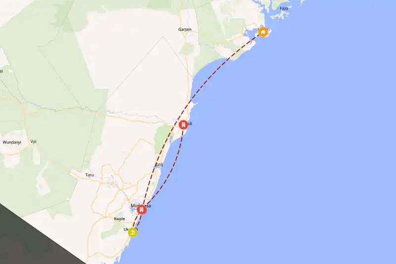Example Kenya itinerary planner route