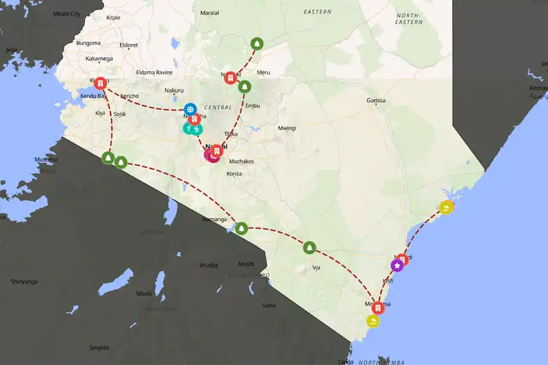 Example Kenya itinerary planner route