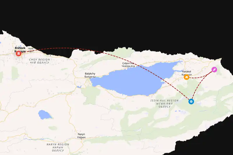 Example Kyrgyzstan itinerary planner route