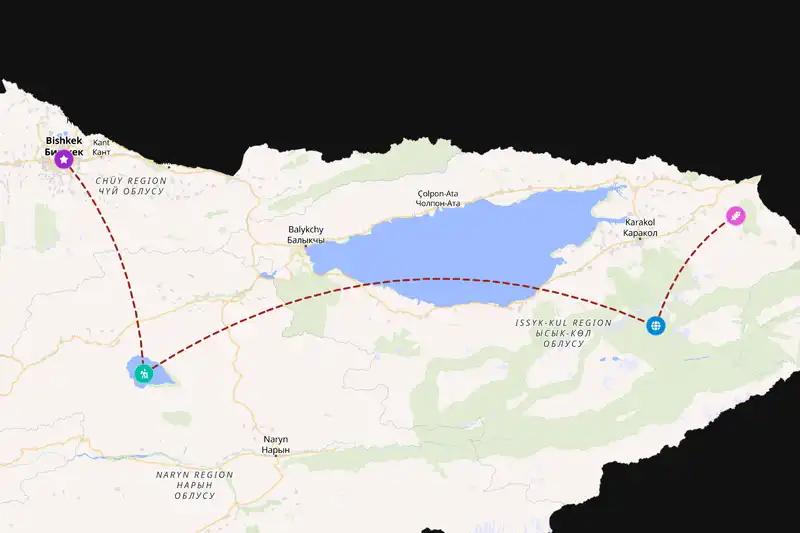 Example Kyrgyzstan itinerary planner route