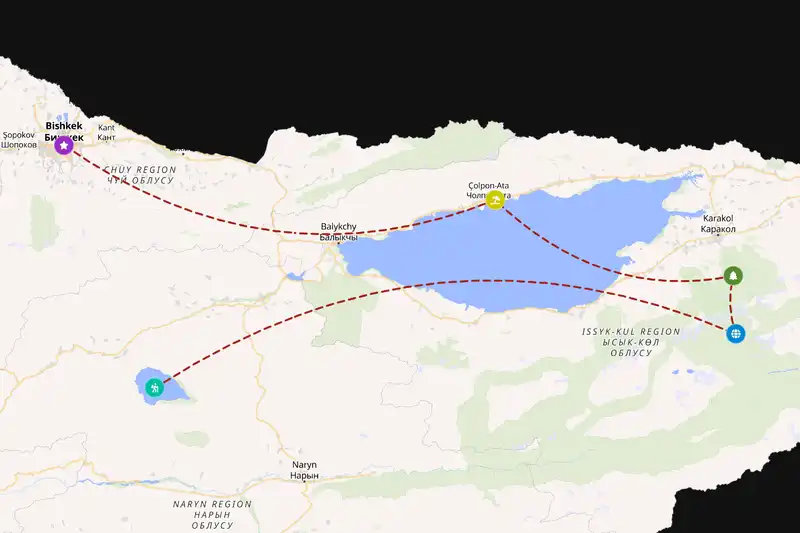 Example Kyrgyzstan itinerary planner route