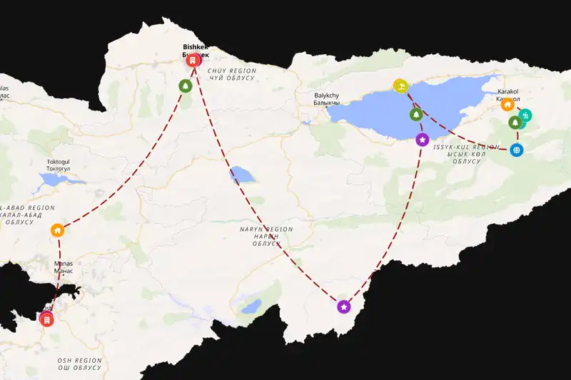 Example Kyrgyzstan itinerary planner route