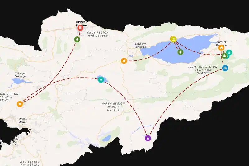 Example Kyrgyzstan itinerary planner route