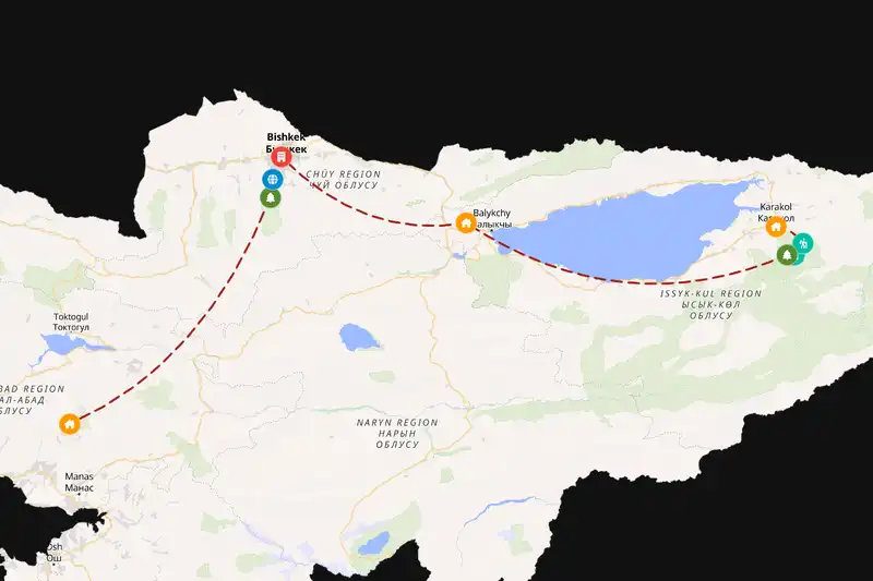 Example Kyrgyzstan itinerary planner route