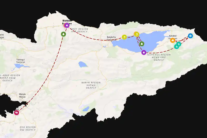 Example Kyrgyzstan itinerary planner route