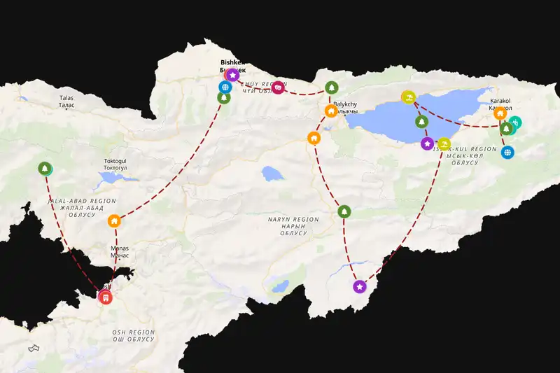 Example Kyrgyzstan itinerary planner route