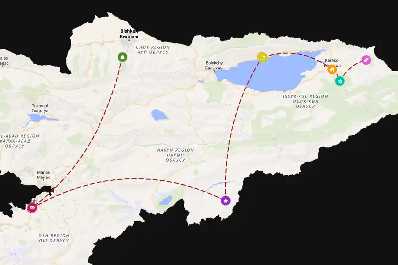 Example Kyrgyzstan itinerary planner route