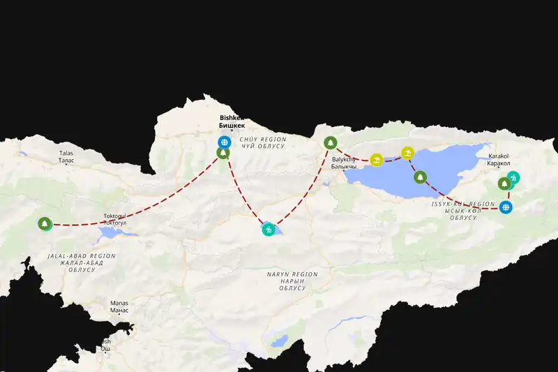 Example Kyrgyzstan itinerary planner route