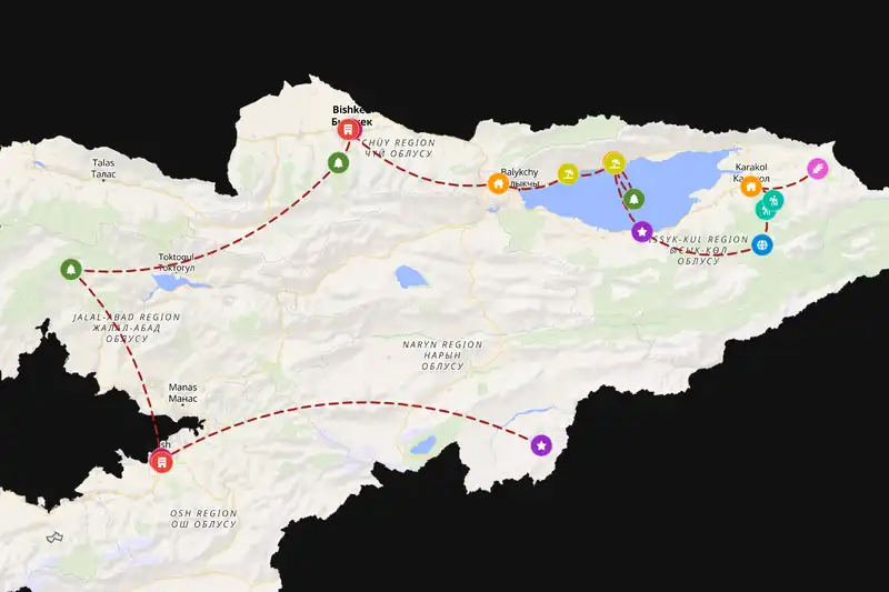 Example Kyrgyzstan itinerary planner route