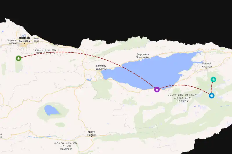 Example Kyrgyzstan itinerary planner route