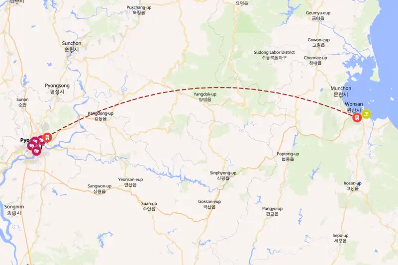 Example North Korea itinerary planner route