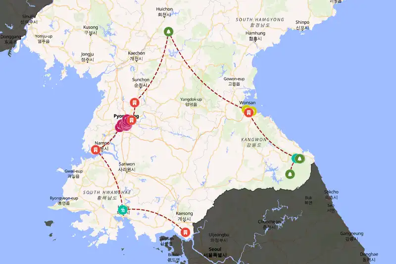 Example North Korea itinerary planner route