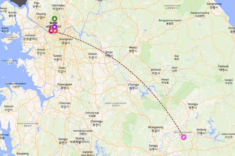 Example South Korea itinerary planner route