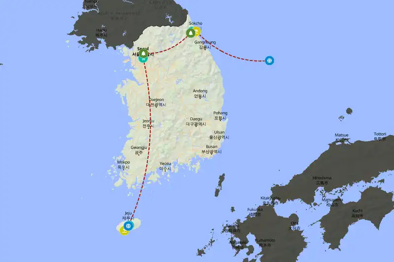 Example South Korea itinerary planner route