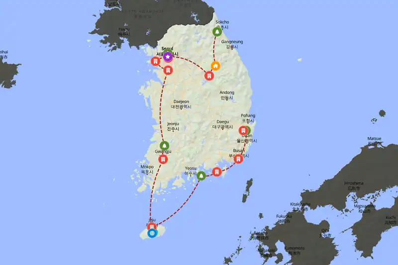 Example South Korea itinerary planner route