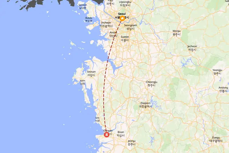 Example South Korea itinerary planner route
