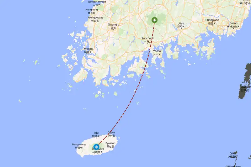 Example South Korea itinerary planner route