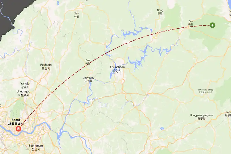 Example South Korea itinerary planner route
